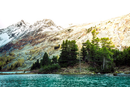 Beautiful turquoise lake in the mountains.