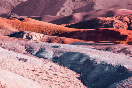View of the red mountains and hills, the Martian landscape of Kyzyl-Chin.の写真素材