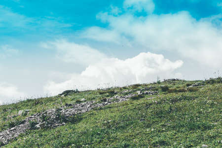 Colorful gentle hills in the cloudy sky.の写真素材