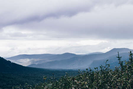 Colorful gentle hills in the cloudy sky.の写真素材