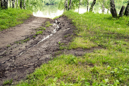 Dirt road in countryside. Life in country, travel on fieldの写真素材