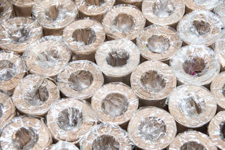 grey kraft wrapping paper in rollsの写真素材