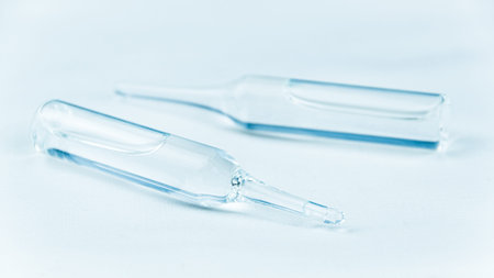 Glass ampoules for injection. Liquid medicine for preparation of solution. Pharmaceutical business, sale of medicines.の写真素材