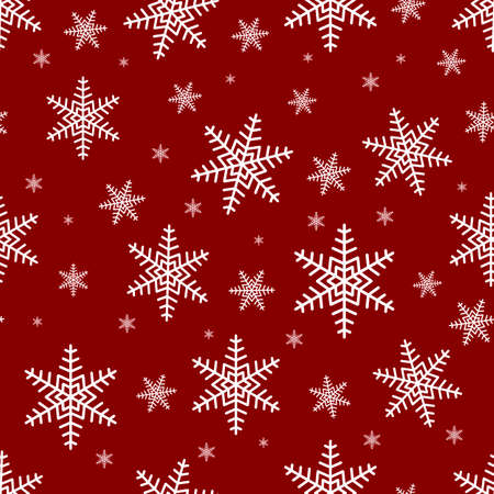 Seamless pattern with white snowflakes on a red background. Merry christmas seamless pattern, vectorのイラスト素材