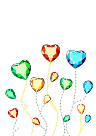 Flowers of multi-colored gems. Diamond multi-colored heartsPostcard with colorful gems. Colored gems of different cut.のイラスト素材