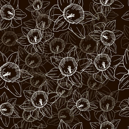 Stylish wallpaper with white flowers. White daffodils on a black background.のイラスト素材