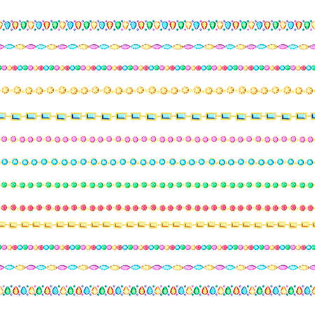 Gold chains with gems of different cut. Accessories with multi-colored diamonds for women.のイラスト素材