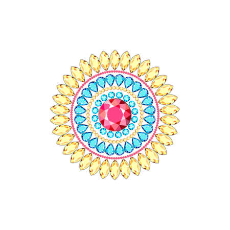 Brooch made of precious stones of different colors and different cut
Brooch from multi-colored diamonds in the form of a mandala. Diamond accessories for women.のイラスト素材
