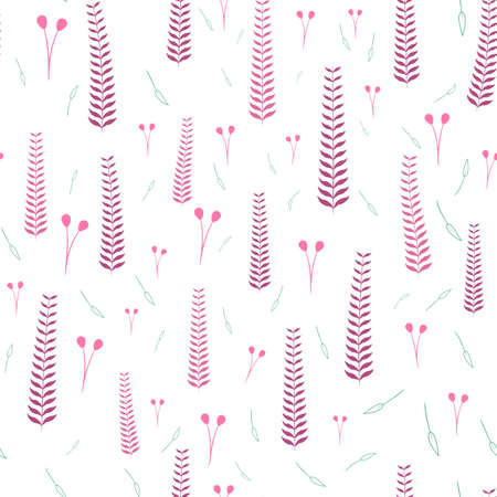 Set of autumn leaves, berries and flowers. Stylish wallpaper with summer herbs.のイラスト素材