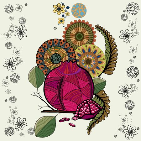 style with pomegranate and flowersのイラスト素材