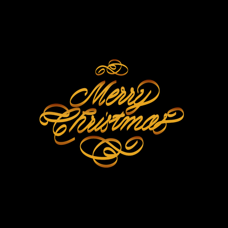 Calligraphic inscription merry Christmas, in gold on a black backgroundのイラスト素材