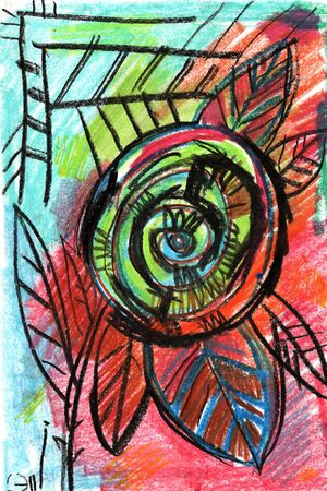 abstract flower on a colorful background drawn with pastelsの写真素材