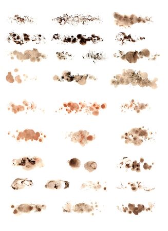 Various brush strokes. Templates for the designer in brown on a white background. Of the workpiece, the elements of creativity, a freehand drawingの写真素材