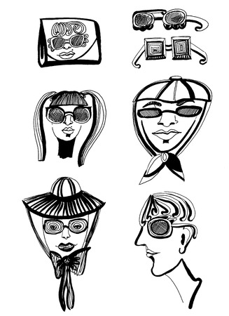 design of sunglasses. Creative abstraction. Template for the design project, in black ink on a white background.の写真素材