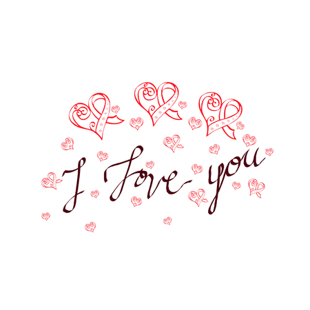 card for Valentine's day from hands on white background with heartの写真素材