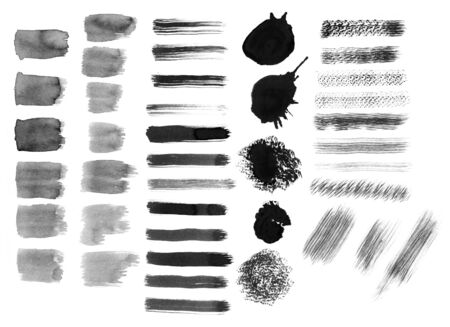 Various brush strokes. Templates for the designer in black on a white background. Of the workpiece, the elements of creativity, a freehand drawingの写真素材