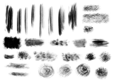 Various brush strokes. Templates for the designer in black on a white background. Of the workpiece, the elements of creativity, a freehand drawingの写真素材