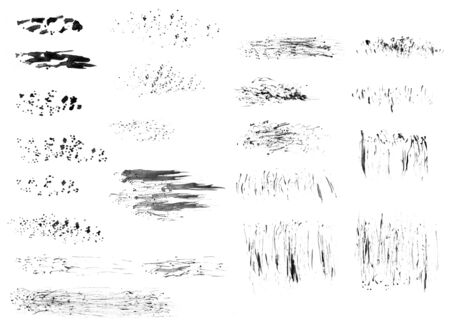 Various brush strokes. Templates for the designer in black on a white background. Of the workpiece, the elements of creativity, a freehand drawingの写真素材