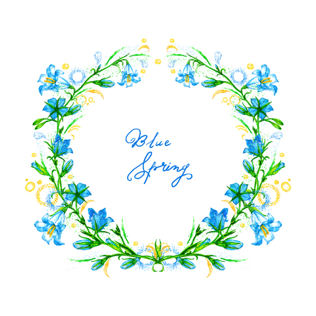 round floral frame with bells hand-drawn on a white backgroundの写真素材