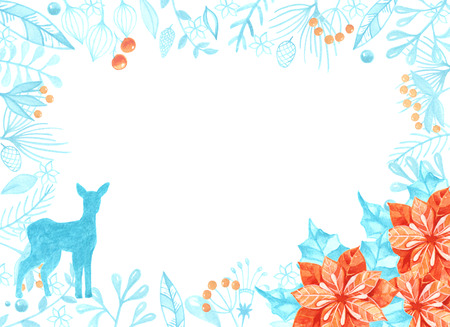 frame for congratulations with New year and Christmas in blue tones. Template for design greeting cards, banner, poster, websiteの写真素材