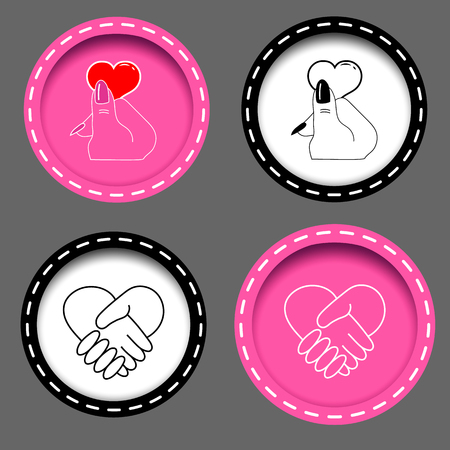 icons with hands and hearts pink black and white on a gray backgroundの写真素材