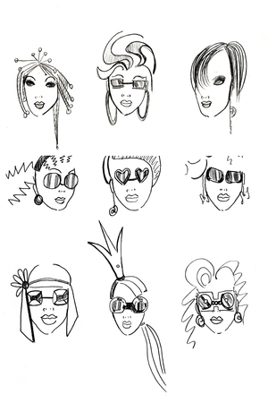 pencil head outline female models black on a white backgroundの写真素材