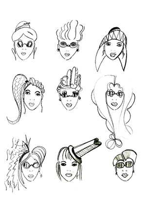 pencil head outline female models black on a white backgroundの写真素材
