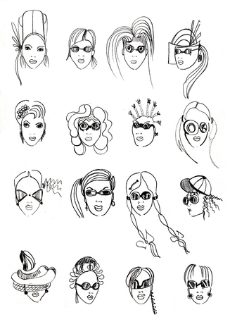 pencil head outline female models black on a white backgroundの写真素材