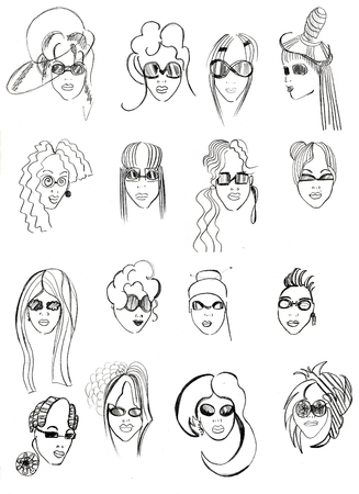 pencil head outline female models black on a white backgroundの写真素材