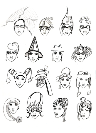 pencil head outline female models black on a white backgroundの写真素材