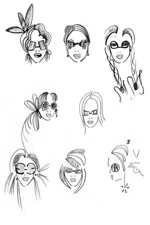 pencil head outline female models black on a white backgroundの写真素材