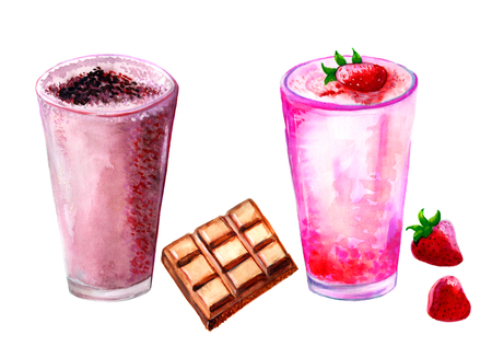 watercolor set fruit cocktails. Cocktail chocolate cocktail strawberry. Freehand drawingの写真素材