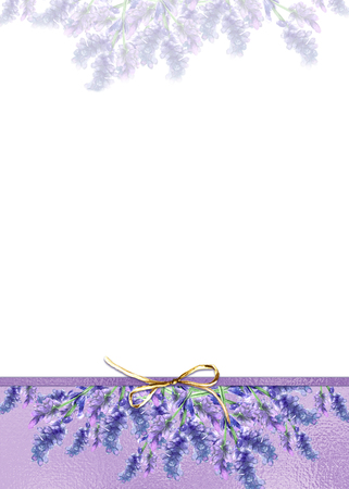 Watercolor flowers of lavender. Purple foil. The basis for the design of the banner, invitation.の写真素材
