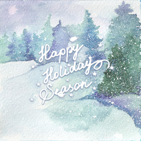 Watercolor winter landscape snow. happy holiday seasonの写真素材