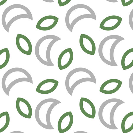 pattern with moon and leaves simple shapes wrapping paper background gray greenのイラスト素材
