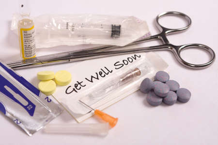 Medical supplies and get well messageの写真素材