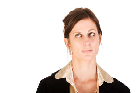 Beautiful business woman in thought while looking upwardsの写真素材