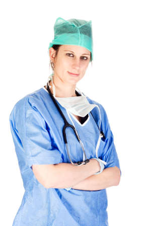 Young Caucasian female healthcare professional in scrubsの写真素材