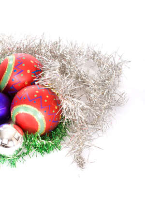 Colorful Christmas decorations on a white backgroundの写真素材
