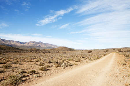 Dirt road in dry semi-desert region leading away from the viewerの写真素材