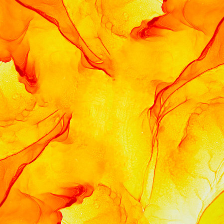 Alcohol ink air texture. Yellow, orange abstract background with golden glitters. Abstract...