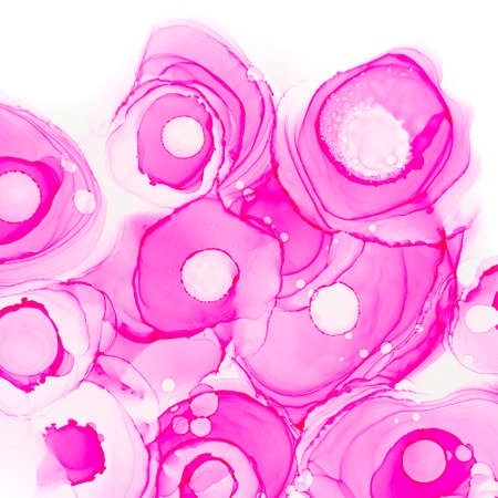 Alcohol ink roses texture. Pink neon abstract background with flowers. Abstract translucent floral flow. Modern fluid crimson peony art designの写真素材