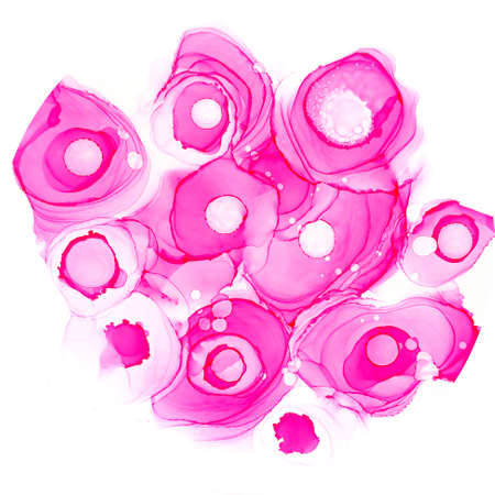Alcohol ink roses texture. Pink neon abstract background with flowers. Abstract translucent floral flow. Modern fluid crimson peony art designの写真素材
