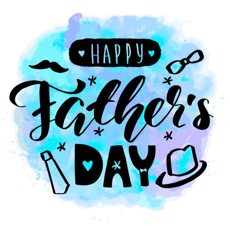 Happy father's day lettering calligraphy card. Vector greeting illustration. Black text on watercolor background. EPS 10のイラスト素材