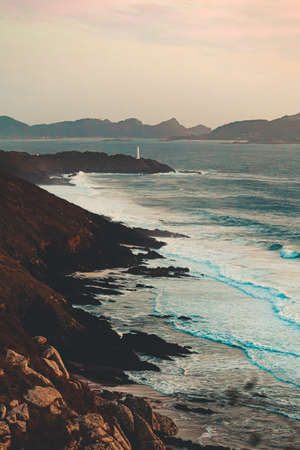An aerial view of the coast with big wavesの写真素材