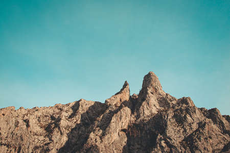 The peaks and textures of the top of the rocky mountainsの写真素材