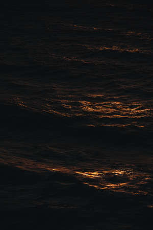 A massive and peaceful wave in a colorful ocean with copy space during a sunsetの写真素材
