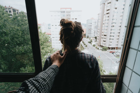 People holding hands, self help and depression concept, minimal copy space