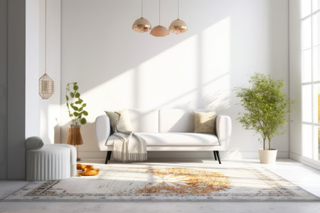 A living room with a couch and a rugの素材