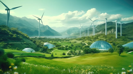 An electric windmill landscape with windmills in the backgroundの素材